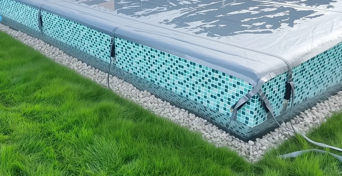 Покрывало для бассейна под снегом — защита зимой в Волхове